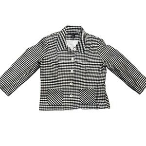 SILKLAND Black White Gingham Check Button Front Blazer Jacket Pockets Size 4
